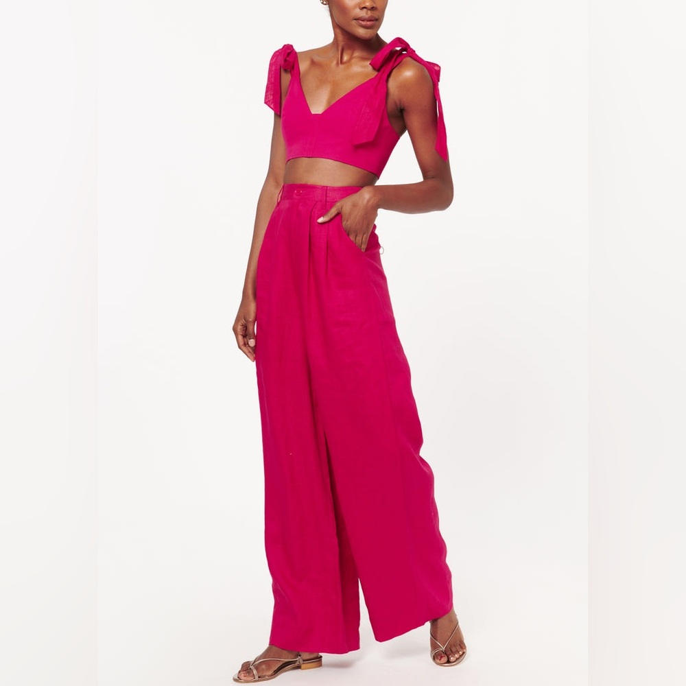 Cami NYC Raspberry Rylie High Waist Wide Leg Linen Trousers Pink NWT Small